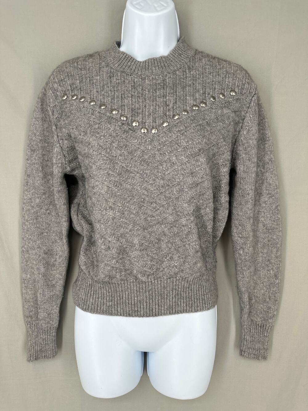 Rebecca Minkoff Sweater Womens XS Gray Studded Cashmere Wool Pullover Cozy